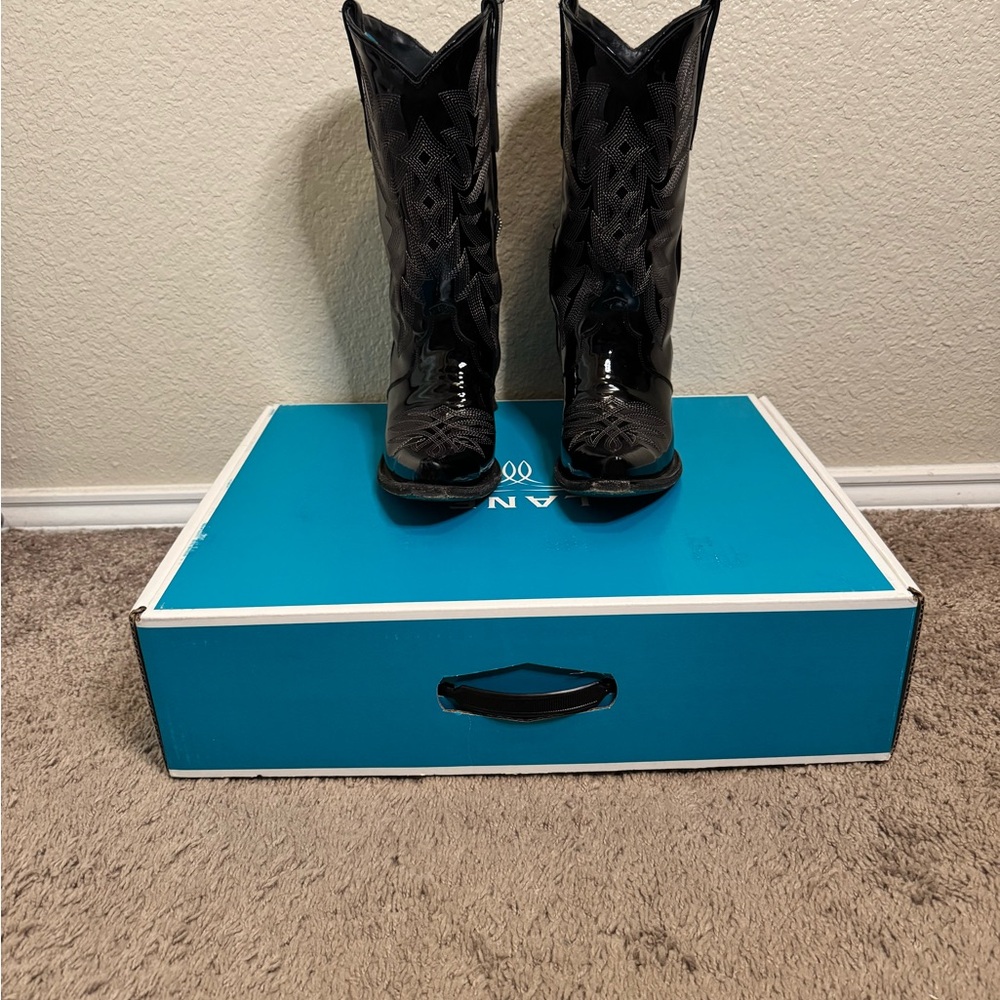 Lane Off The Record Black Patent Leather Women’s Cowgirl Boots